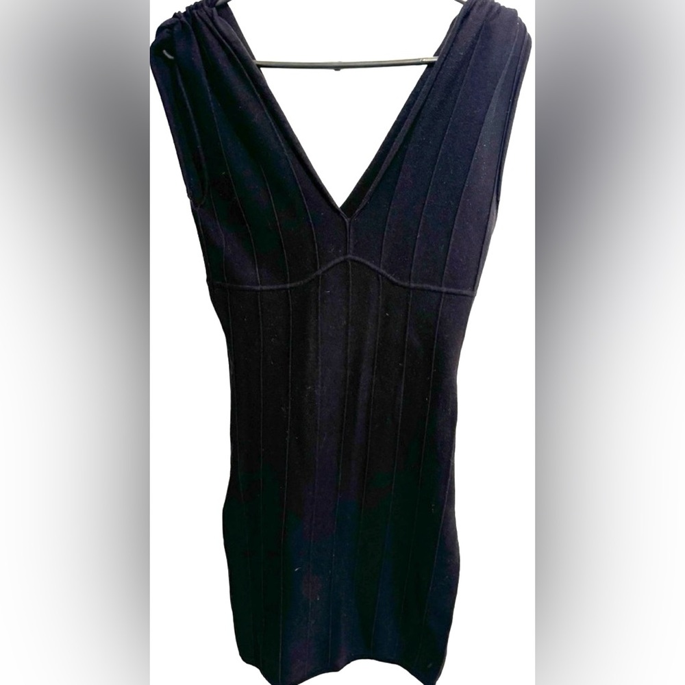Vintage Marciano Ribbed Black Bodycon Dress mini v neck party stretch tunic S